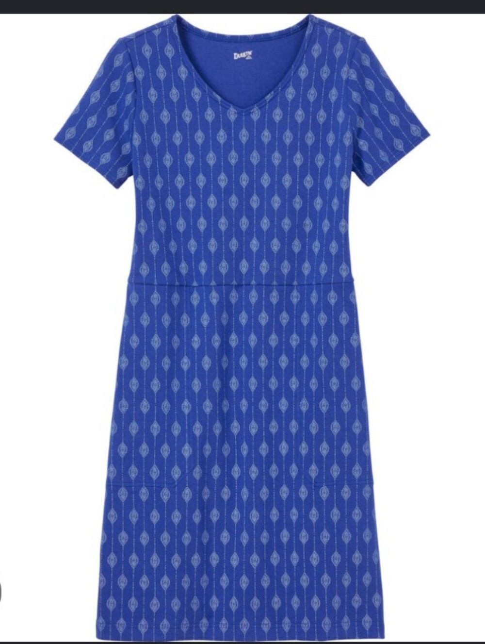 Duluth Trading Co Noga Naturale Blue Geometric Cotton Dress XS Pockets NWOT